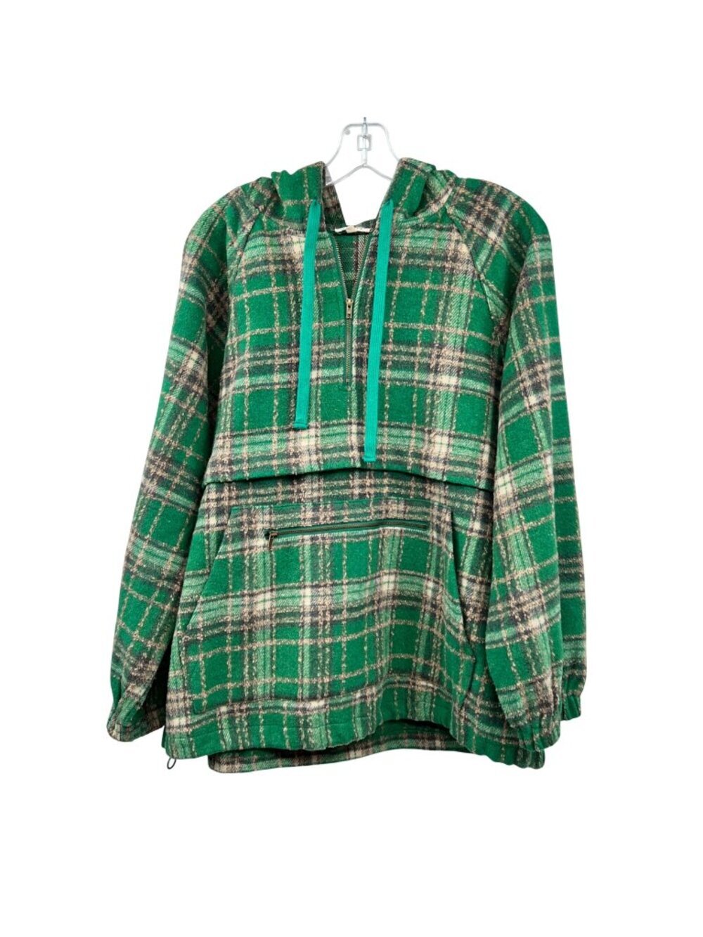JODIFEL Womens Plaid Pullover Hoodie Zip Pocket Green/Multi Heavyweight Medium